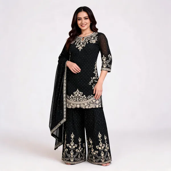 Black_Georgette_Embroidered_Kurta_Palazzo_Set_For_Women
