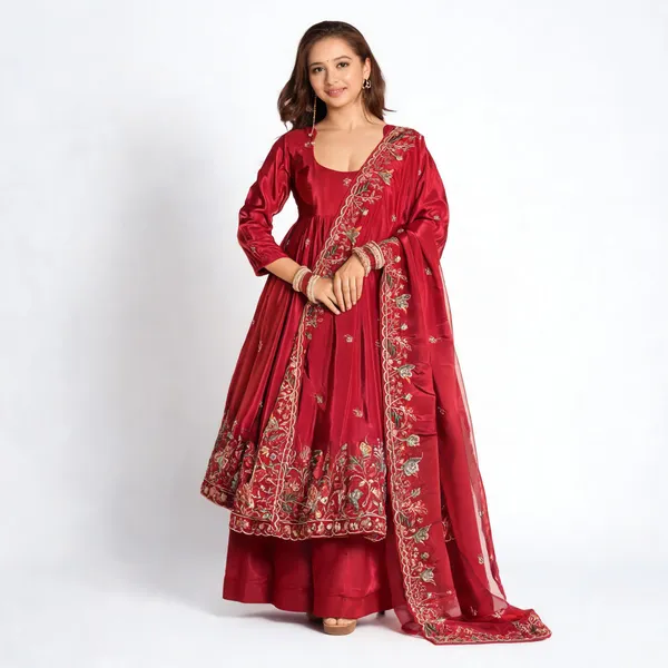 Red_Georgette_Embroidered_Anarkali_Kurta_With_Bottoms_Dupatta_For_Women