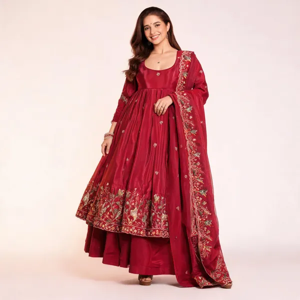 Red_Georgette_Embroidered_Anarkali_Kurta_With_Bottoms_Dupatta_For_Women