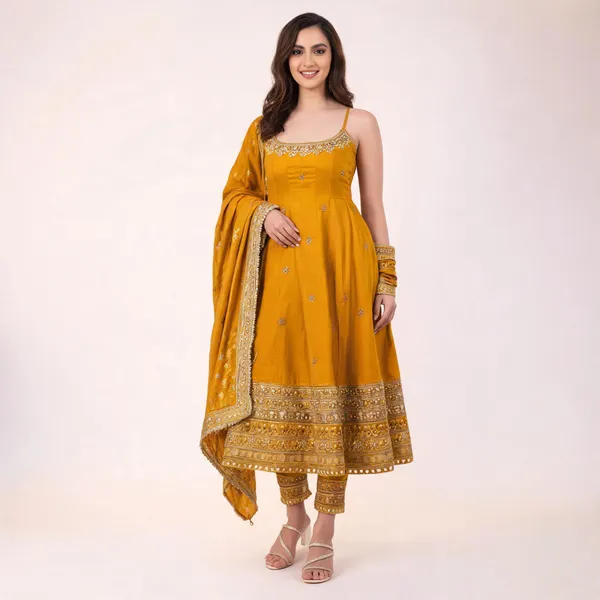 Mustard_Georgette_Embellished_Anarkali_Kurta_With_Bottoms_Dupatta_For_Women