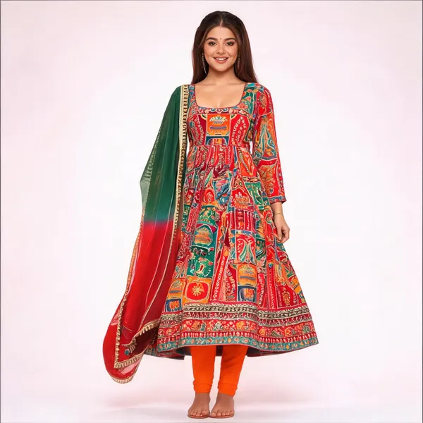 Red_Georgette_Printed_Anarkali_Dress_With_Dupatta_For_Women