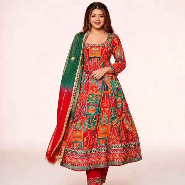 Red_Georgette_Printed_Anarkali_Dress_With_Dupatta_For_Women