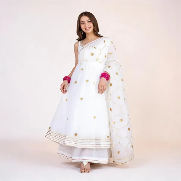 White_Georgette_Embellished_Anarkali_Suit_With_Bottom_Dupatta_For_Women