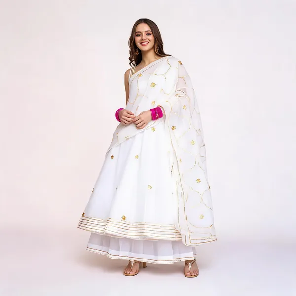 White_Georgette_Embellished_Anarkali_Suit_With_Bottom_Dupatta_For_Women