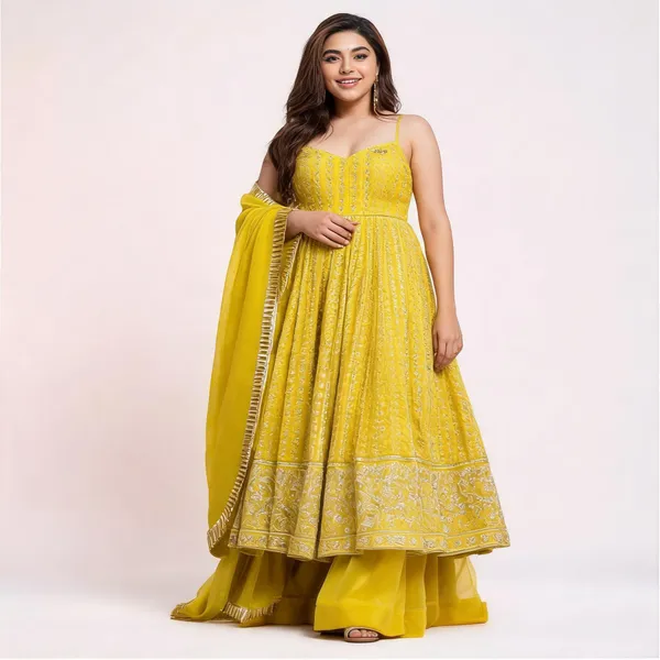 Yellow_Georgette_Anarkali_Kurta_With_Bottom_And_Dupatta_For_Women