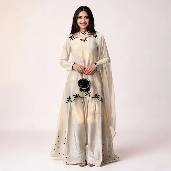 White_Georgette_Embroidered_Straight_Kurta_Set_For_Women