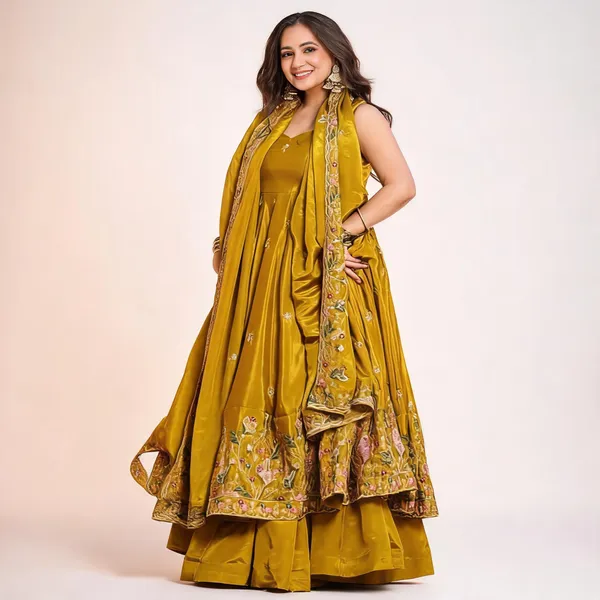 Mustard_Georgette_Anarkali_Suit_Set_For_Women