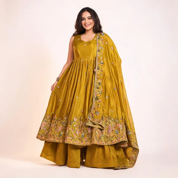 Mustard_Georgette_Anarkali_Suit_Set_For_Women