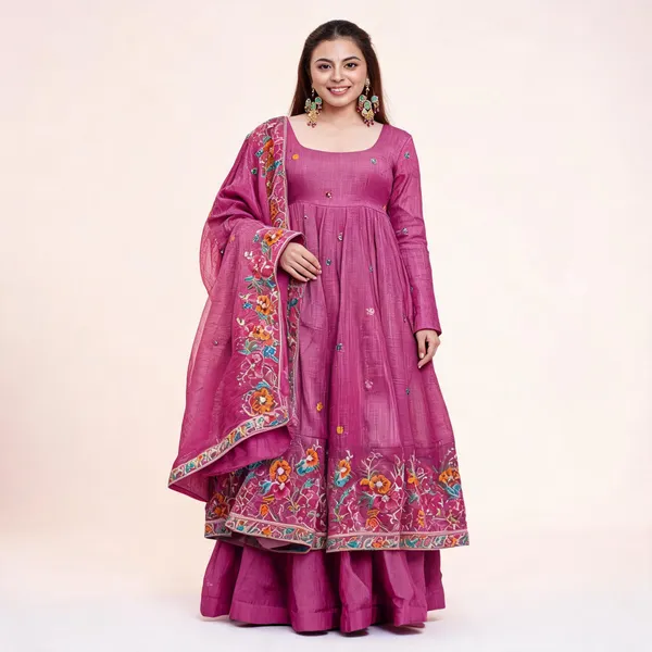 Magenta_Georgette_Embroidered_Anarkali_Suit_Set_For_Women