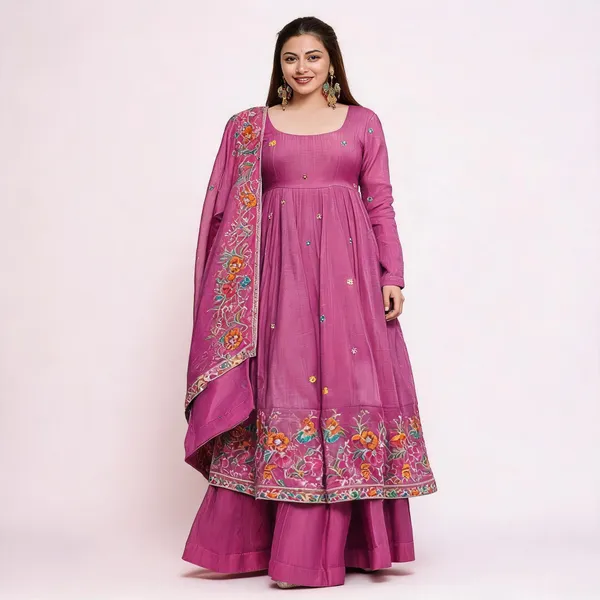 Magenta_Georgette_Embroidered_Anarkali_Suit_Set_For_Women