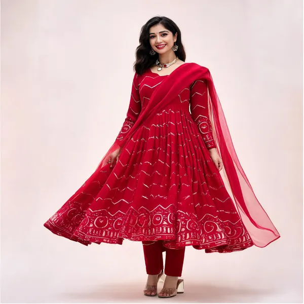 Red_Georgette_Embellished_Anarkali_Kurta_With_Dupatta_For_Women