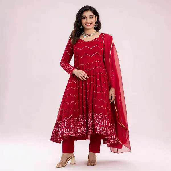 Red_Georgette_Embellished_Anarkali_Kurta_With_Dupatta_For_Women
