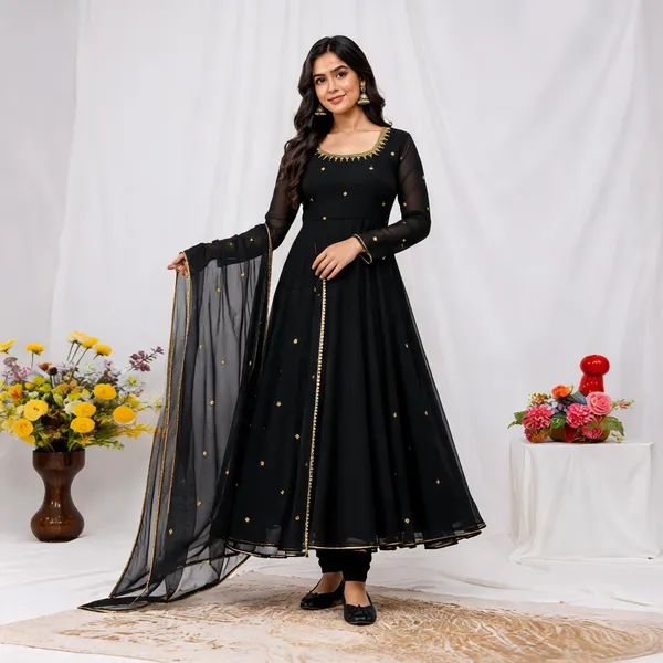 Black_Georgette_Anarkali_Kurta_Set_For_Women