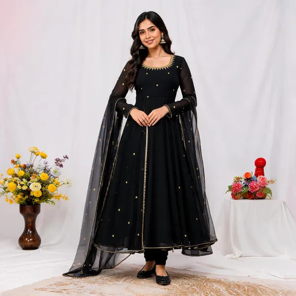 Black_Georgette_Anarkali_Kurta_Set_For_Women