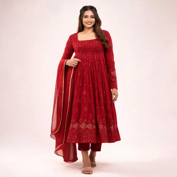 Red_Georgette_Embellished_Anarkali_Suit_Set_For_Women