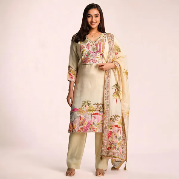 Cream_Georgette_Printed_Straight_Kurta_Set_For_Women