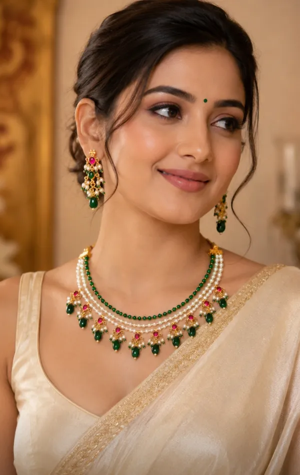 Gold_Tone_Green_Beaded_Pearl_Necklace_Set_for_Women