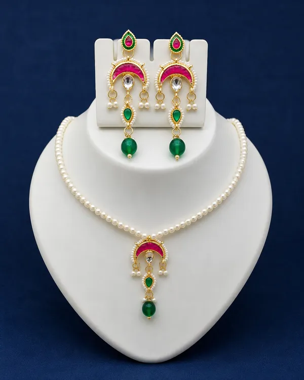 Green_Pearl_Embellished_Necklace_Set_for_Women