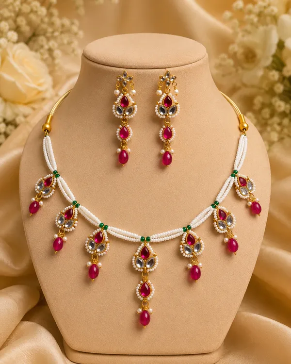 Red_Gold_Tone_Beaded_Necklace_And_Earrings_Set_For_Women