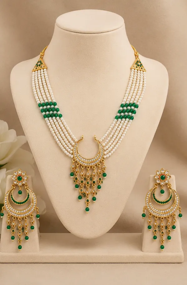 Green_Beaded_Necklace_And_Earrings_Set_for_Women