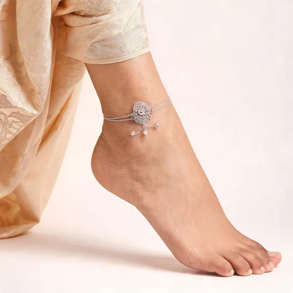 Silver_925_Floral_Motif_Chain_Anklet_For_Women
