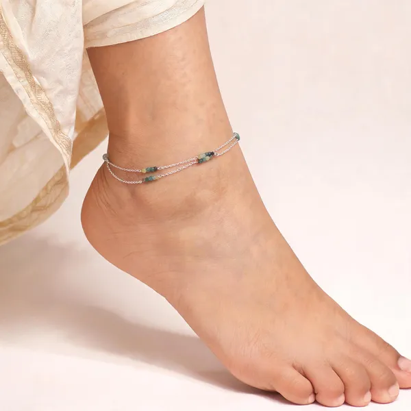Silver_Green_Enamel_925_Sterling_Anklet_For_Women