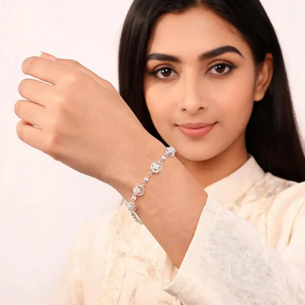 Silver_925_Sterling_Floral_Geometric_Chain_Bracelet_For_Women