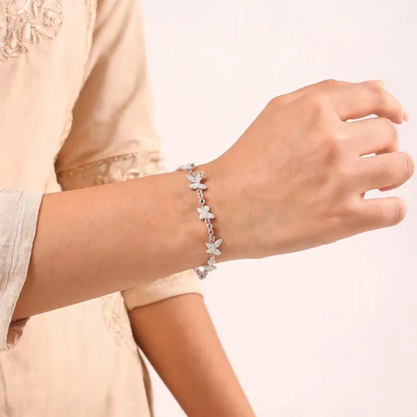 Silver_925_Sterling_Floral_Geometric_Chain_Bracelet_For_Women