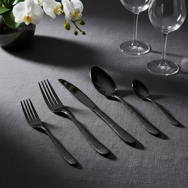 Black_Stainless_Steel_Artisan_Hammered_Collection_Cutlery_Set_For_Home_And_Kitchen_Pack_Of_6_30_Pcs