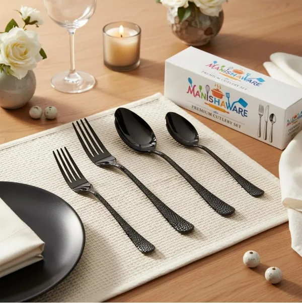 Black_Stainless_Steel_Basic_Cutlery_Set_Artisan_Hammered_Collection_Cutlery_Set_For_Home_And_Kitchen