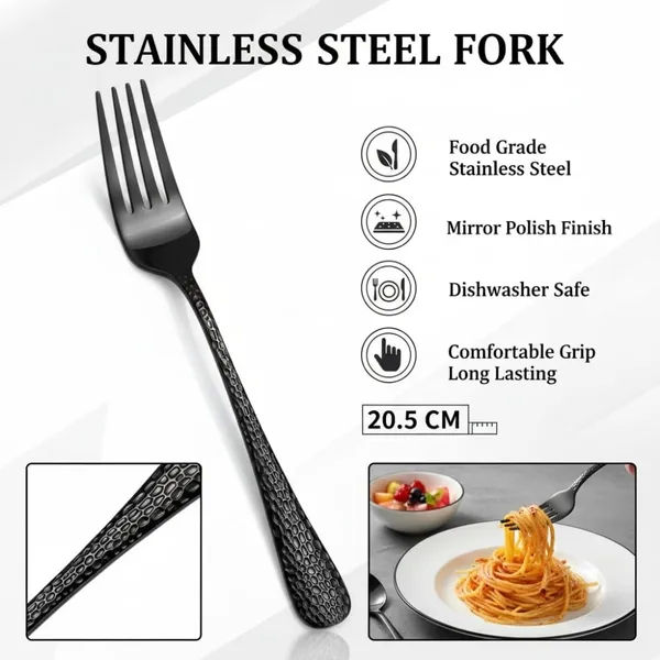 Black_Stainless_Steel_Fork_Set_Artisan_Hammered_Collection_Fork_For_Home_And_Kitchen