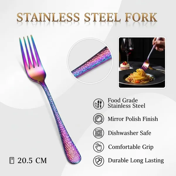 Rainbow_Stainless_Steel_Fork_Set_Artisan_Hammered_Collection_Fork_For_Home_And_Kitchen