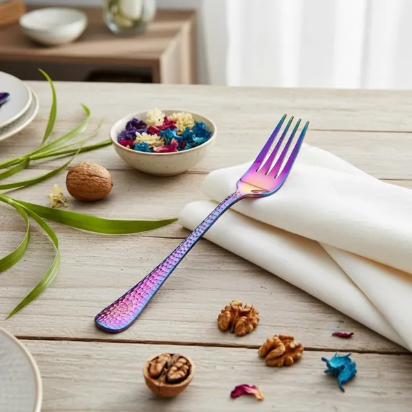 Rainbow_Stainless_Steel_Fork_Set_Artisan_Hammered_Collection_Fork_For_Home_And_Kitchen