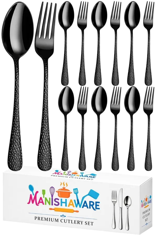 Black_Stainless_Steel_Spoon_Fork_Set_Artisan_Hammered_Collection_Spoon_Fork_For_Home_And_Kitchen