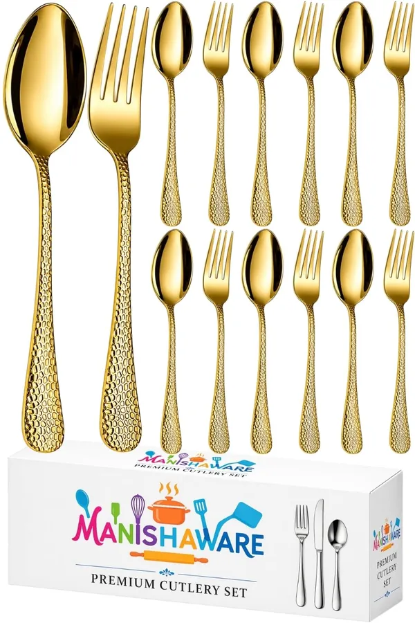 Gold_Stainless_Steel_Spoon_Fork_Set_Artisan_Hammered_Collection_Spoon_Fork_For_Home_And_Kitchen