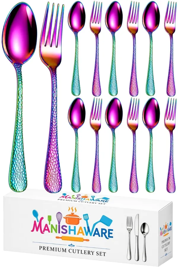 Rainbow_Stainless_Steel_Spoon_Fork_Set_Artisan_Hammered_Collection_Spoon_Fork_For_Home_And_Kitchen
