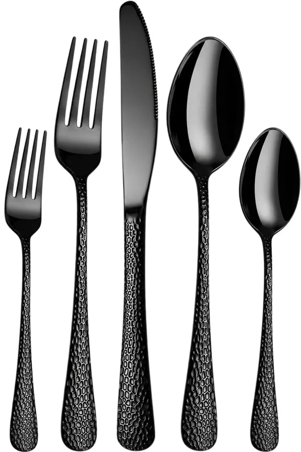 Black_Stainless_Steel_Artisan_Hammered_Collection_Cutlery_Set_For_Home_And_Kitchen