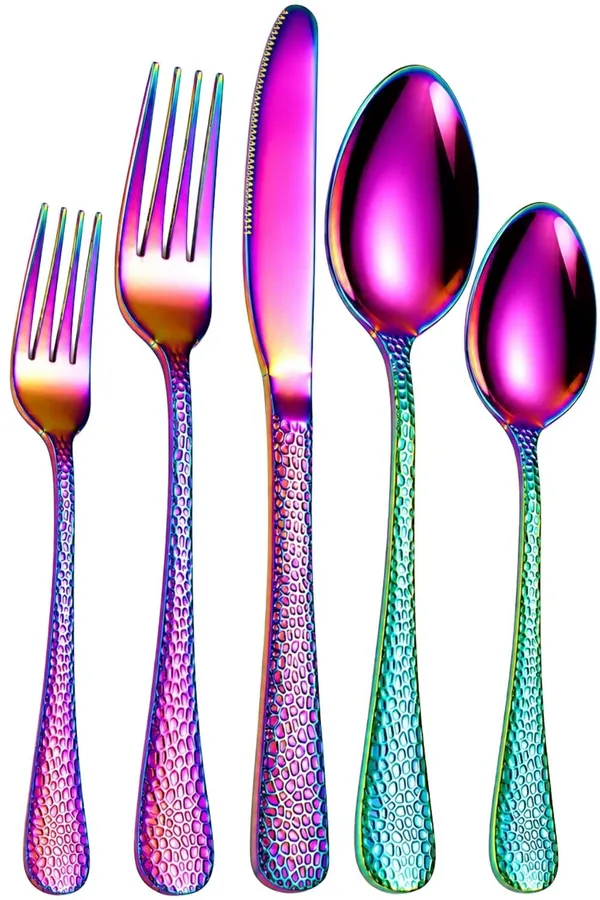 Rainbow_Stainless_Steel_Artisan_Hammered_Collection_Cutlery_Set_For_Home_And_Kitchen