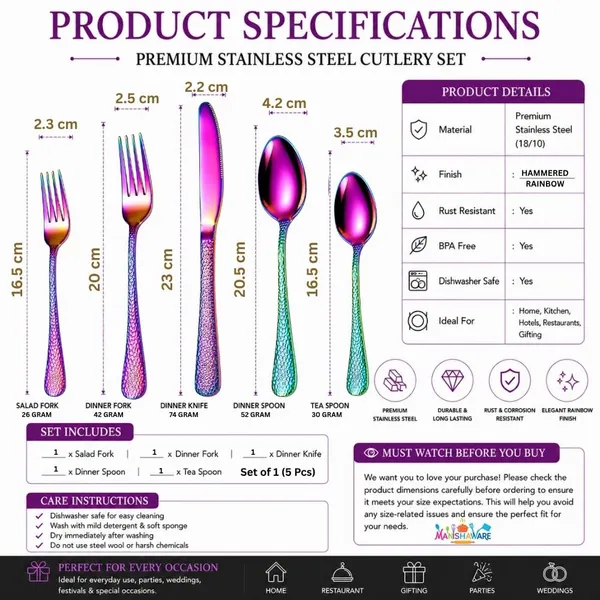 Rainbow_Stainless_Steel_Artisan_Hammered_Collection_Cutlery_Set_For_Home_And_Kitchen