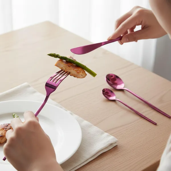Pink_Stainless_Steel_Slim_Elite_Collection_Cutlery_Set_For_Home_And_Kitchen