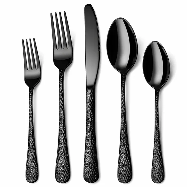 Black_Stainless_Steel_Artisan_Hammered_Collection_Cutlery_Set_For_Home_And_Kitchen_Pack_Of_6_30_Pcs
