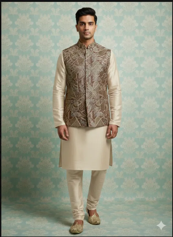 Brown_Embroidered_Nehru_Jacket_For_Men