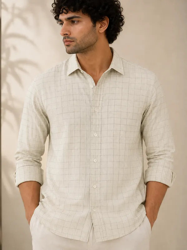 cream_Checked_Full_Sleeve_Shirt_for_Men