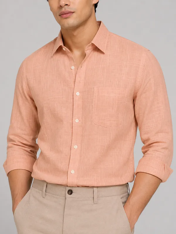 Peach_Textured_Regular_Fit_Shirt_for_Men
