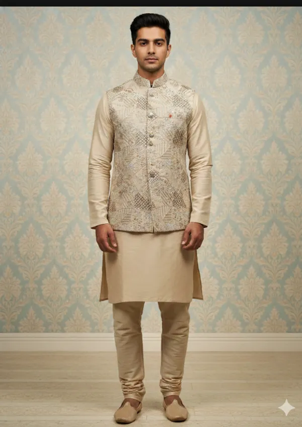 Beige_Embroidered_Nehru_Jacket_For_Men
