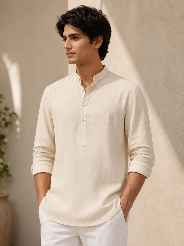 Off_White_Textured_Straight_Kurta_for_Men