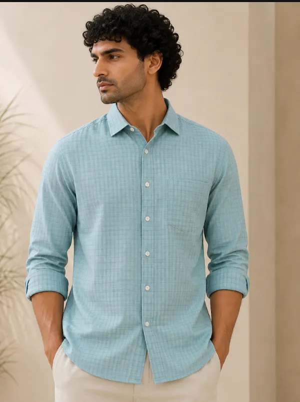 Light_Blue_Textured_Regular_Fit_Shirt_For_Men