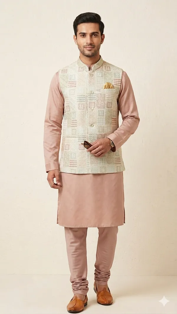 Peach_embroidered_nehru_jacket__for_Men
