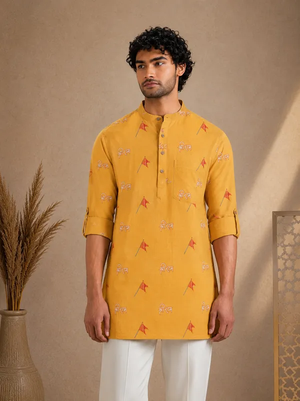 Mustard_Printed_Straight_Kurta_for_Men