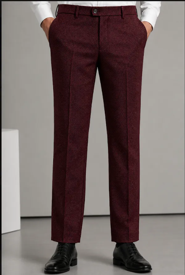 Maroon_Textured_Slim_Fit_Trousers_For_Men